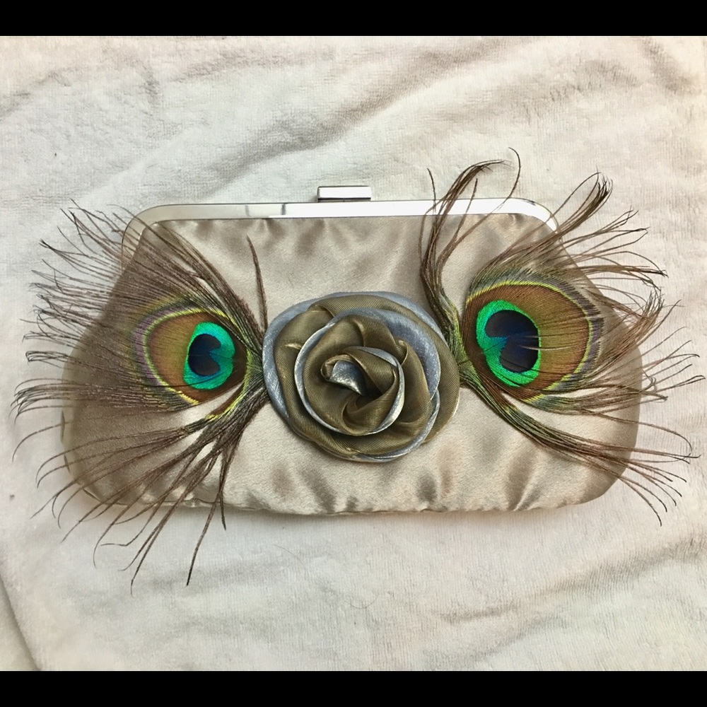Satin Clutch Handbag Peacock Feathers Formal